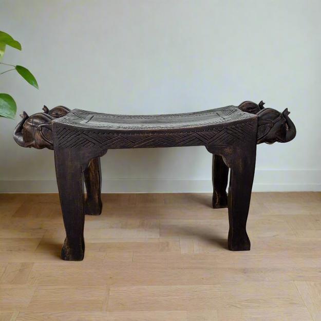 Carved Elephant face Wooden Stool / side table