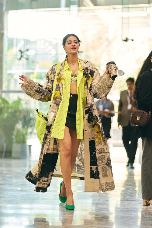 Ananya Panday In Drip OH Mini Earrings In Dual Tone Acid Green