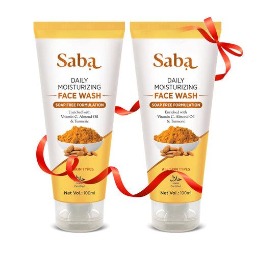 Saba Natural Neem Soap Free Facewash pack of 2 with Saba Natural Turmeric & Almond Daily Moisturizing Facewash