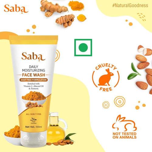 Saba Natural Neem Soap Free Facewash pack of 2 with Saba Natural Turmeric & Almond Daily Moisturizing Facewash