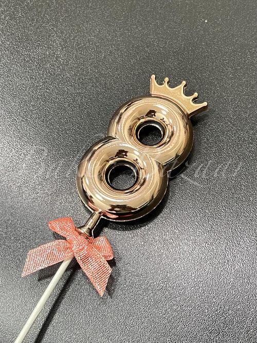 Number 8 Crown Style Plastic Cake Topper - Rose Gold