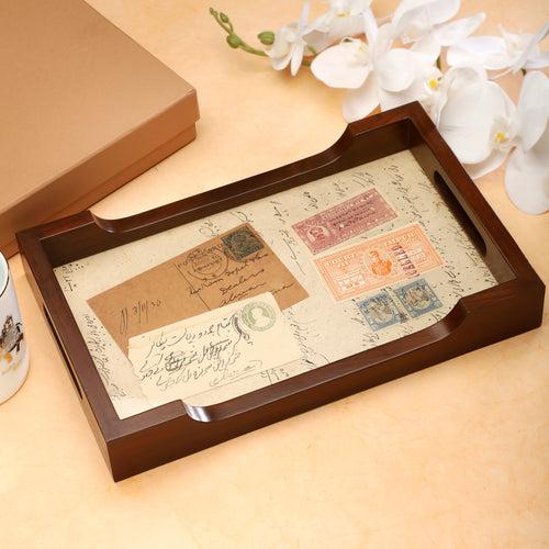 Teak Wood Serving Tray - Post Card & Documents