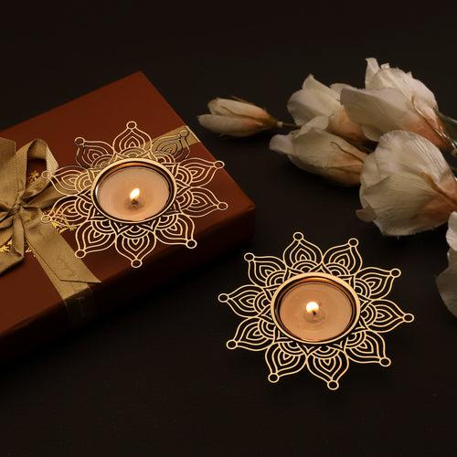 Golden Blossom Tealight Holder - Set of Two