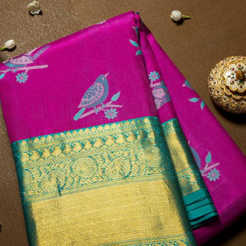 Kuberan Magenta And Teal Blue Kanchivaram Saree