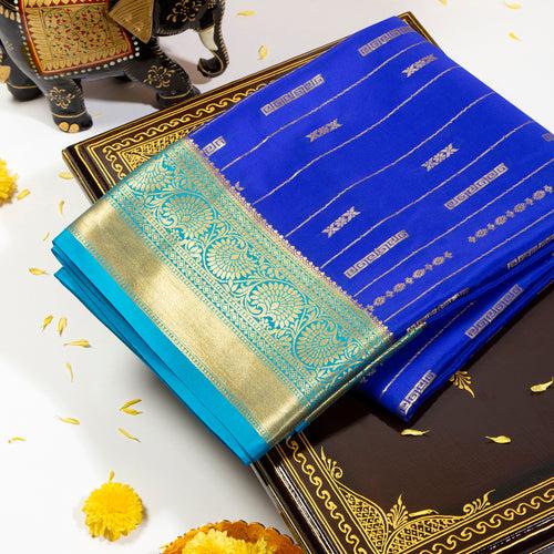 Kuberan Persian Blue With Sky Blue Mysore Silk Saree