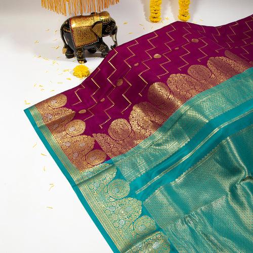 Kuberan Rich Purple With Teal Blue Mysore Silk Saree