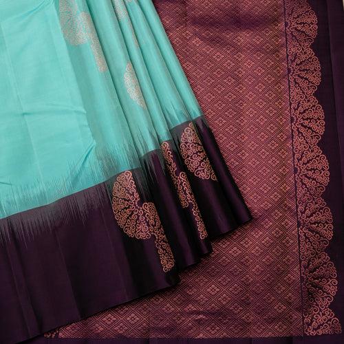 Kuberan Light Blue With Burgundy Soft Silk Saree