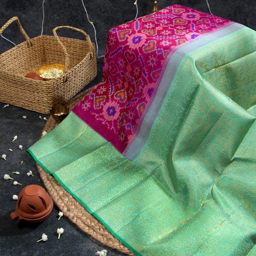 Kuberan Plum Velvet With Bluish Green Kanchivaram Saree