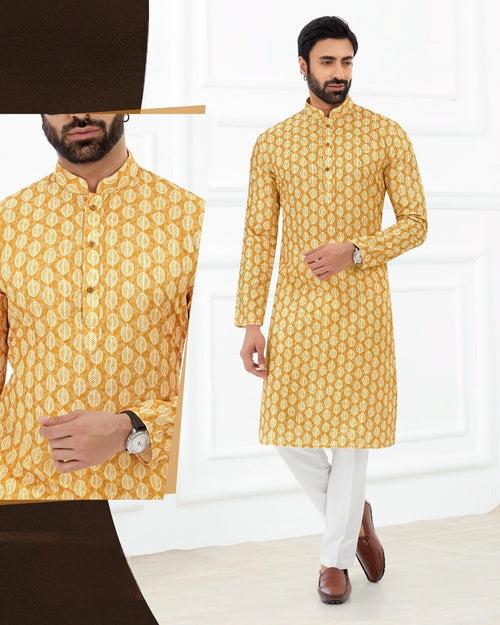 Kueran Yellow Cotton Kurta Set