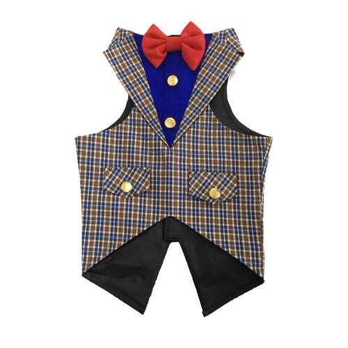 Coffee Brown Blue Plaid Check Tuxedo