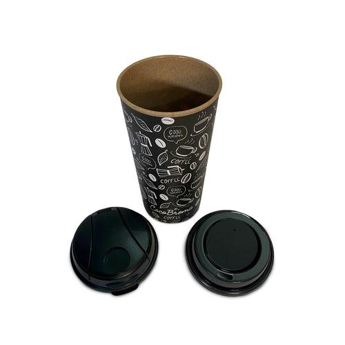 Eco friendly Cocobroma Coffee Tumbler:  Black & White Coffee Doodle