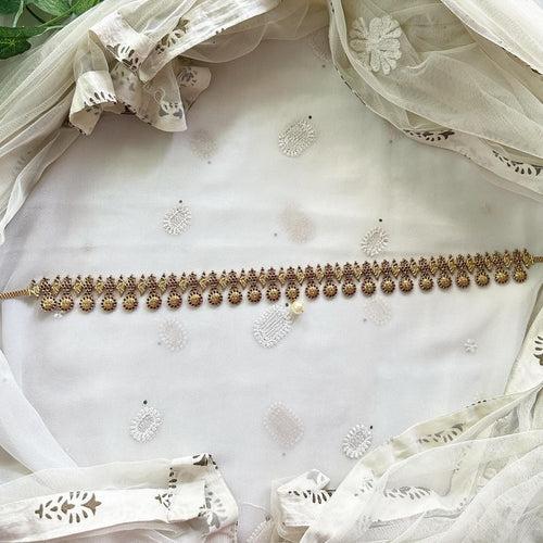 Bridal Antique Curved paisley pearl drop hip chain