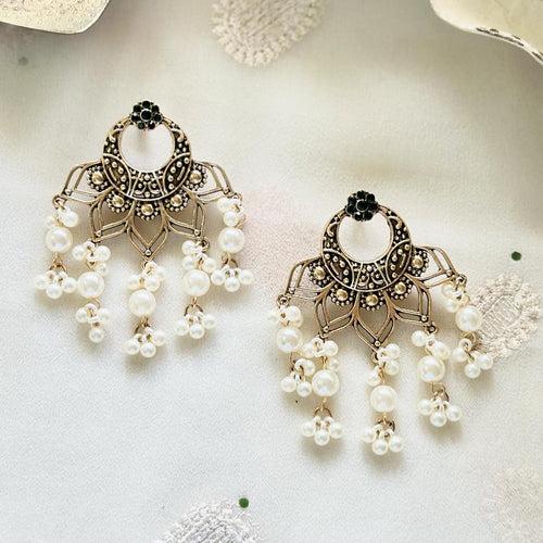 Chand-Petals pearl drop studs - Gold