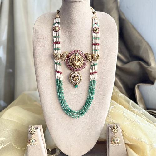 Bridal Lakshmi Pearl & agate layered unique long set