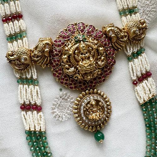 Bridal Lakshmi Pearl & agate layered unique long set