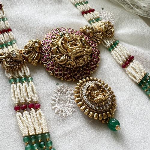 Bridal Lakshmi Pearl & agate layered unique long set