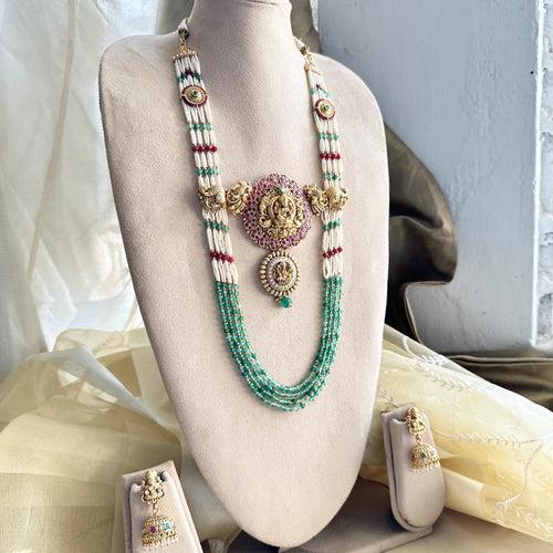 Bridal Lakshmi Pearl & agate layered unique long set