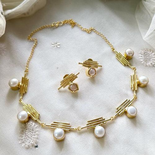 4 Line Pearl studded neckset