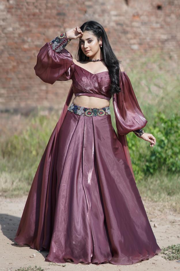 Designer Off Shoulder Organza Lehenga - Isha Malviya's Choice