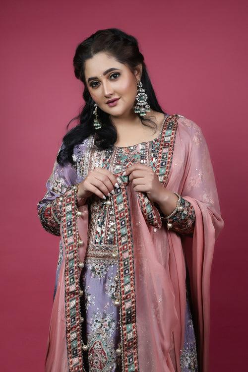 Fusion Wear Lilac floral kurta with Sharara - Rashmi Desai's Choice