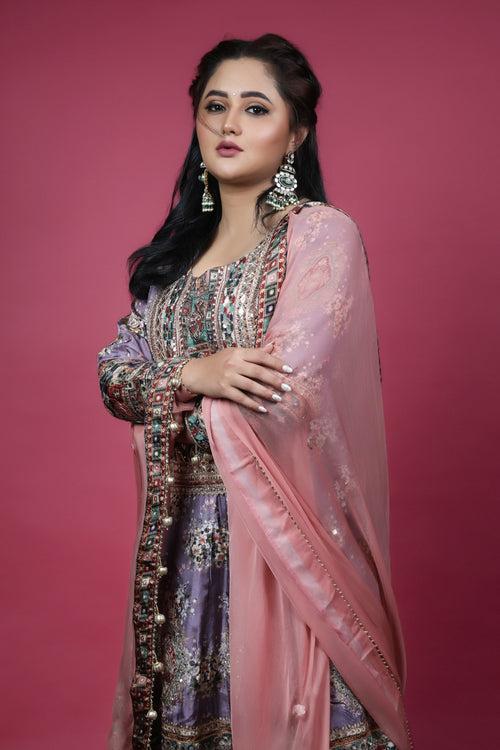 Fusion Wear Lilac floral kurta with Sharara - Rashmi Desai's Choice