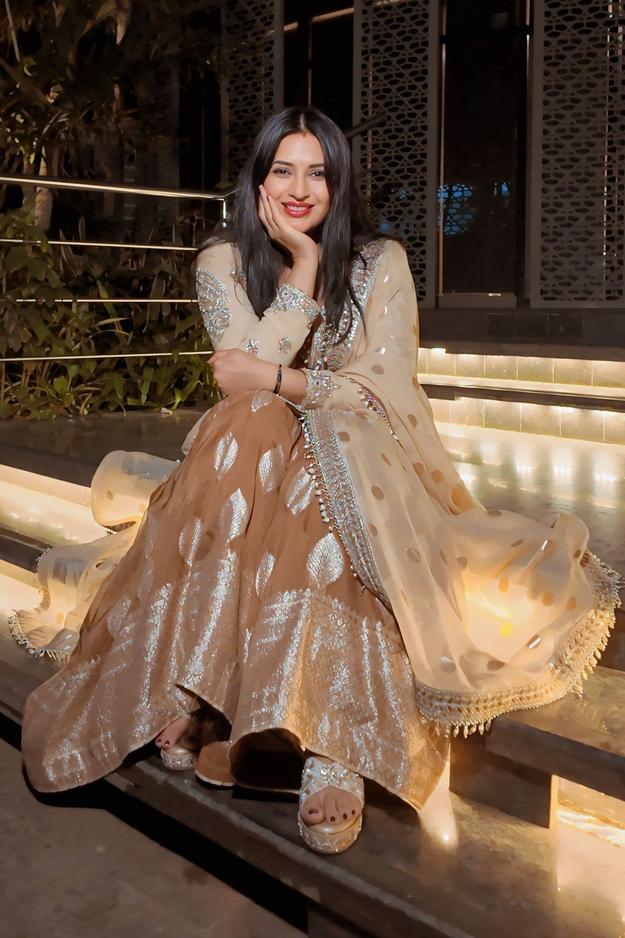 Beige & Brown Garara with Banarasi Dupatta - Divyanka Tripathi Dahiya's Choice