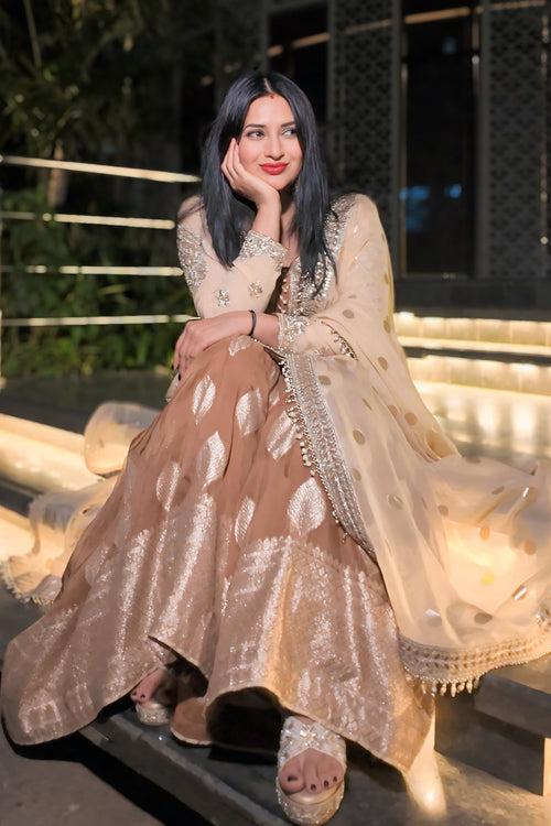 Beige & Brown Garara with Banarasi Dupatta - Divyanka Tripathi Dahiya's Choice