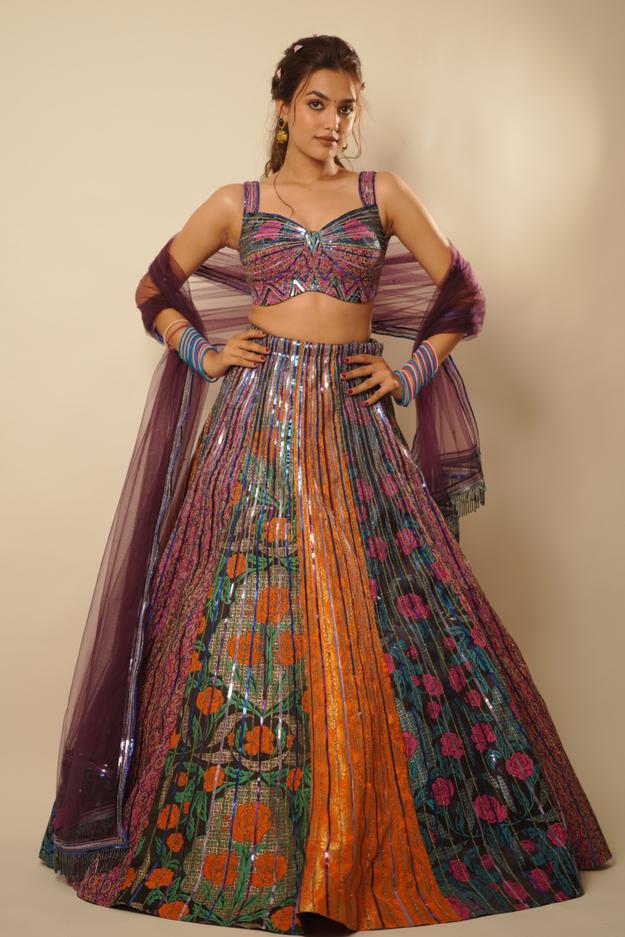 Multicolored Embroidered Lehenga Set with Dupatta - Vidhi Yadav's Choice