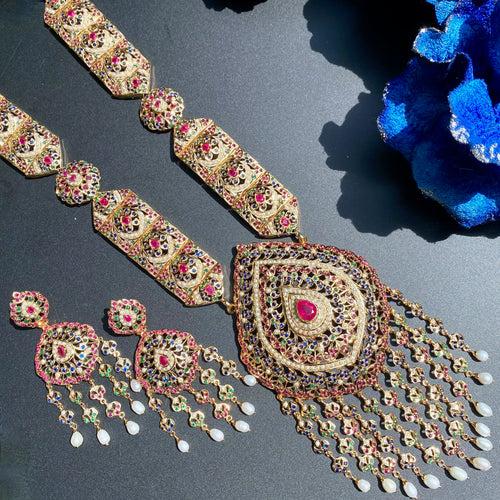 Bridal Long Necklace Set | Arabic Inspired Design | Gold Plated NS 489