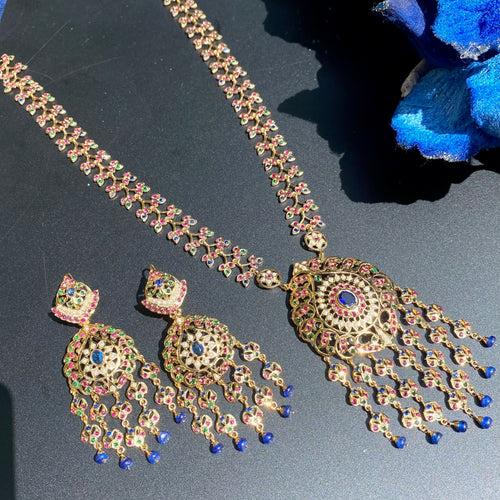 Arabian Necklace Set | Jadau Jewelry on Silver NS 492