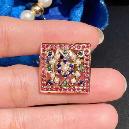 Gold Plated Silver Jewelry Online | Multicoloured Square Jadau Ring | LR 042