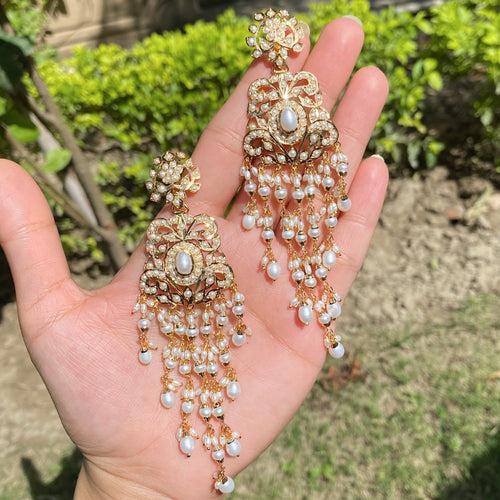 Long Pearl Danglers | Gold Plated on Silver | Freshwater Pearls ER 655