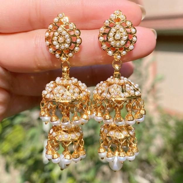 All Pearl Double Jhumki Earrings | Traditional Indian Jadau Jewelry | ER 678