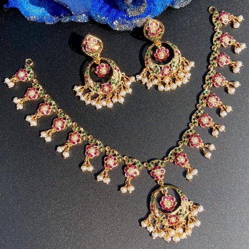 Delicate Pendant Necklace with Chandbali Earrings NS 491