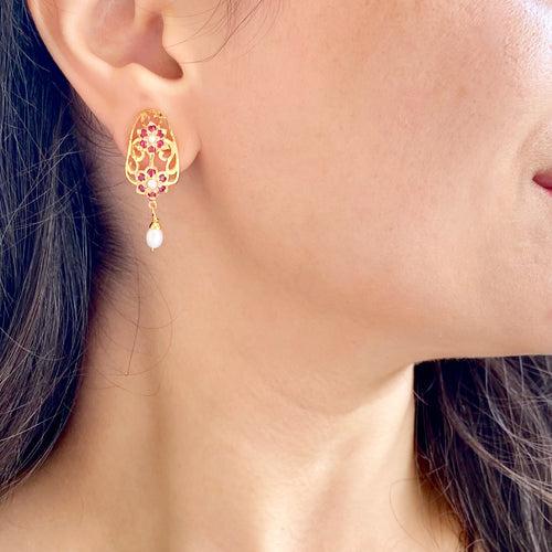 Ruby & Pearl Jadau Studs | Gold Plated Earrings For Women ER 673