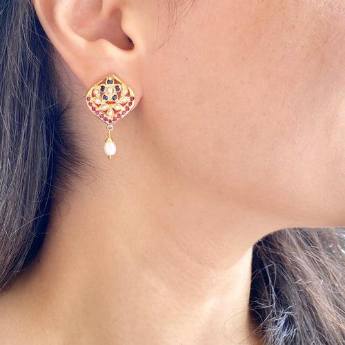 Dainty Jadau Studs | Gold Plated on Sterling Silver ER 662