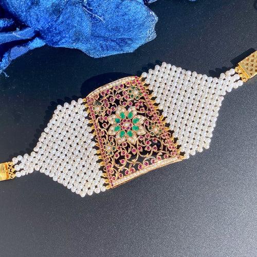 Gold Plated Jadau Bahi | For Women | Traditional Indian Wrist wear BG 076