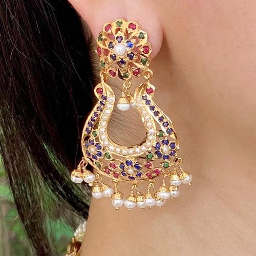 Muticoloured Chandbali Earrings | Gold Plated Silver ER 314E