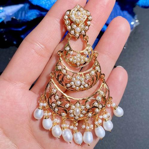 Exclusive Pearl Earrings | Jadau Danglers for Women | Gold Plated Silver ER 575