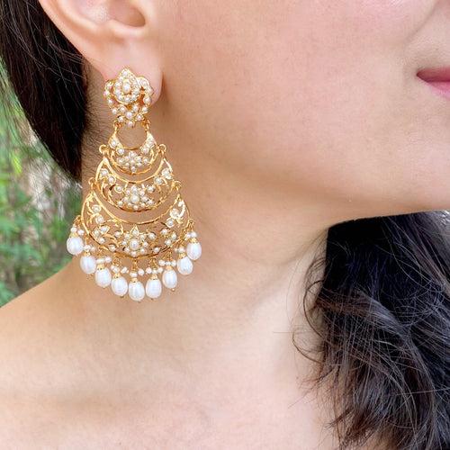 Exclusive Pearl Earrings | Jadau Danglers for Women | Gold Plated Silver ER 575