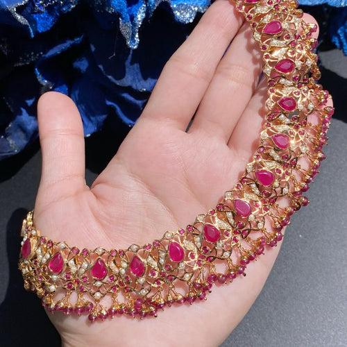 Gold Plated Ruby Necklace | For Women | Rudradhan NS 312