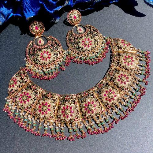 Bridal Wear Necklace Set | Intricate Design | Ruby Emerald & Pearl NS 313