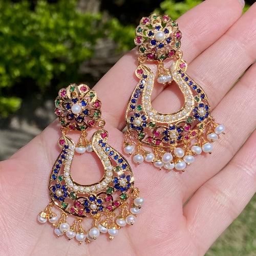 Muticoloured Chandbali Earrings | Gold Plated Silver ER 314E