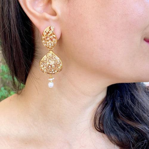 Dainty Floral Pearl Earrings | Indo Western Design ER 589