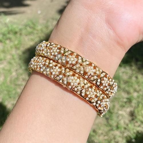 Floral Pearl Bangles | Set of 2 Pearl Kadas | BG 079