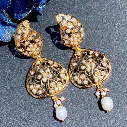 Dainty Floral Pearl Earrings | Indo Western Design ER 589