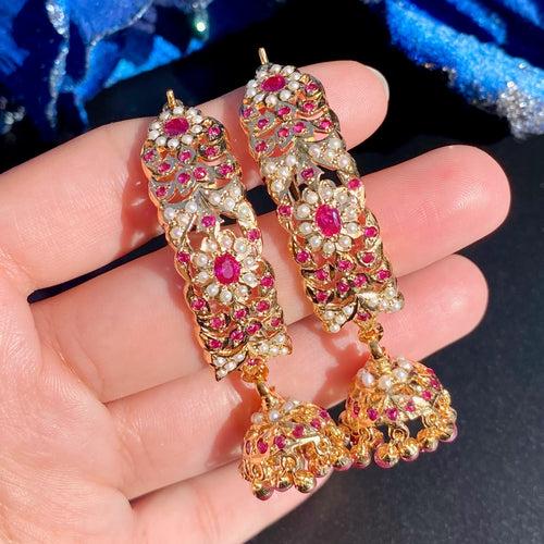 Ruby and Pearl Jhumki Earrings | Punjabi Dandi Jhumki ER 590