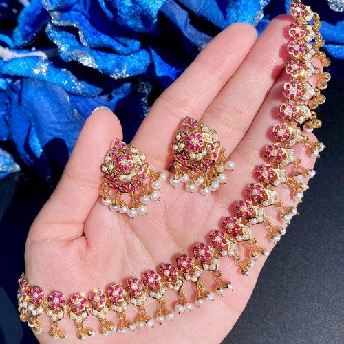 Sober & Simple Gold Plated Set | Ruby Pearl Jadau Set NS 330