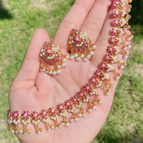 Sober & Simple Gold Plated Set | Ruby Pearl Jadau Set NS 330