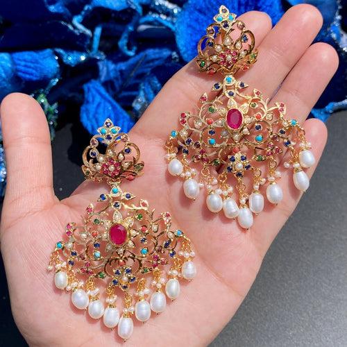 Bridal Navratna Necklace Set | Broad Necklace | Statement Earrings NS 338